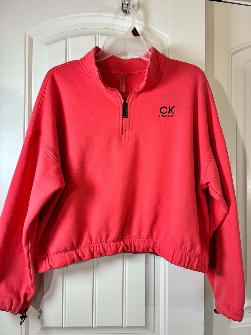 Calvin Klein Women's Hot Pink Cropped 1/2 Zip Sweatshirt XL